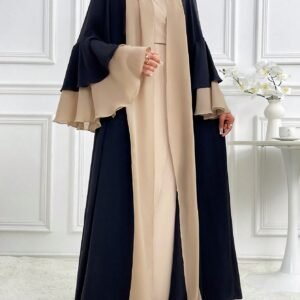 عباية عربية فضفاضة طويلة بأكمام جرس بتباين الألوان للسيدات ، كاجوال